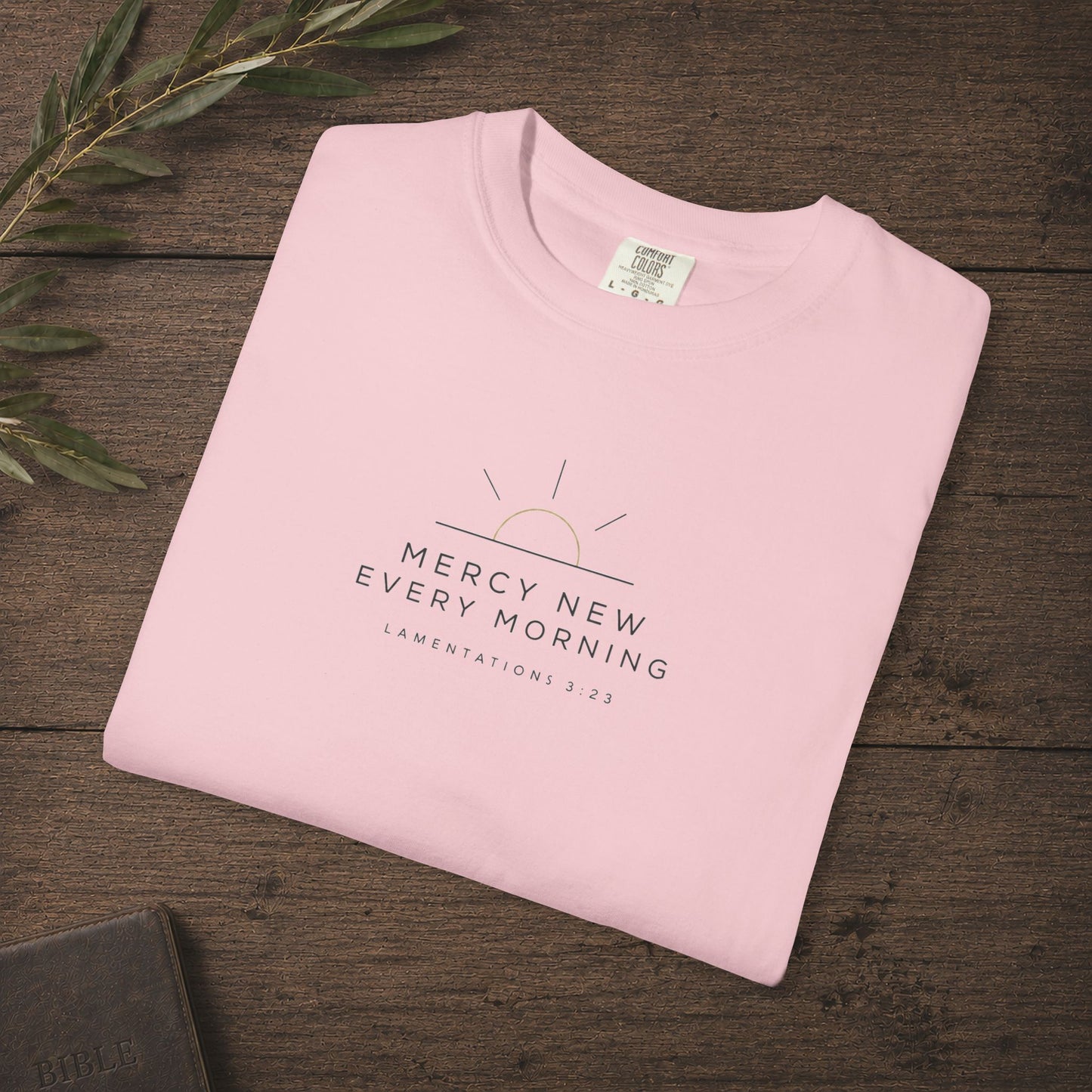 Mercy New Every Morning — Lamentations 3:23 Subtle Scripture Tee | Chest Print