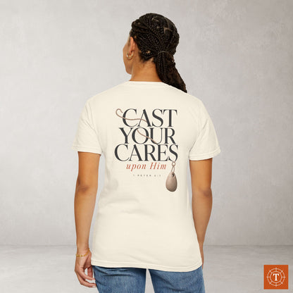 Illustrated Scripture Tee - 1 Peter 5:7 - Cast Your Cares Upon Him