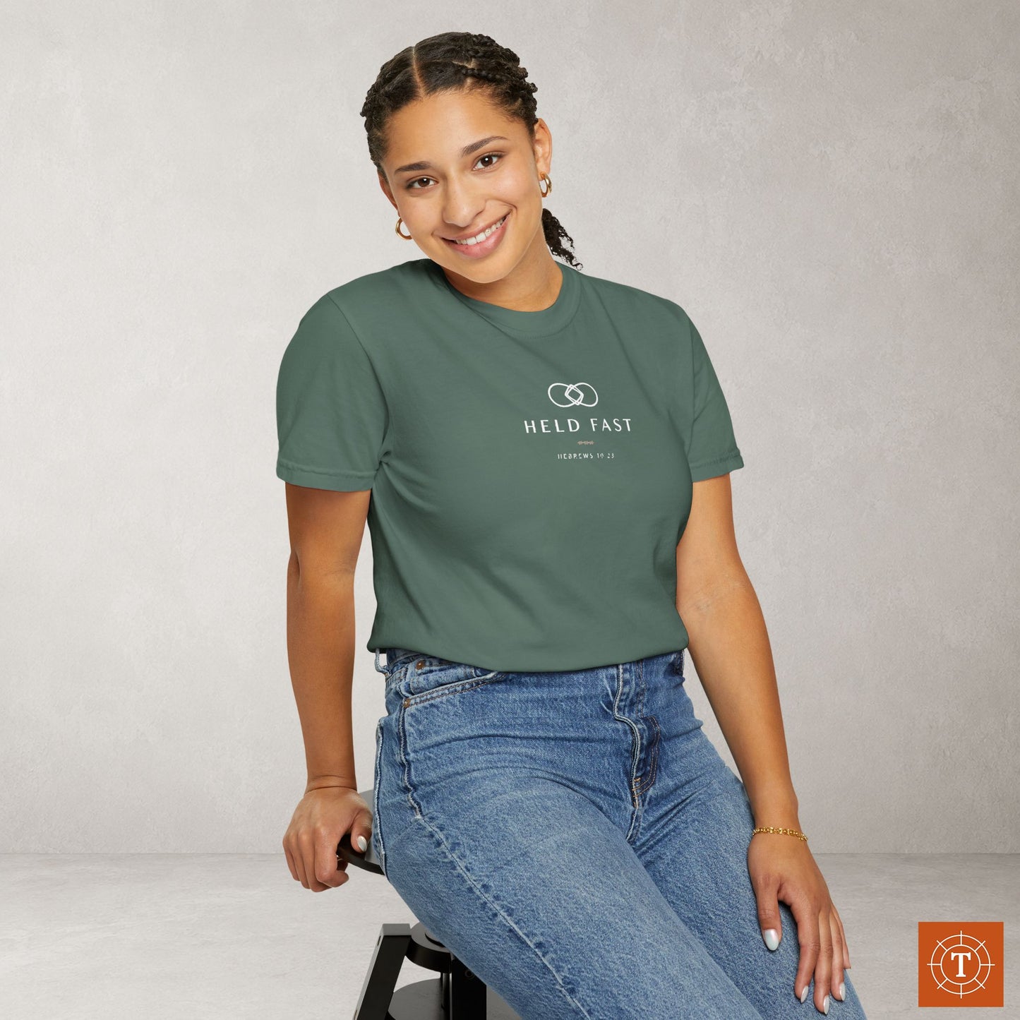Held Fast — Hebrews 10:23 Subtle Scripture Tee | Chest Print
