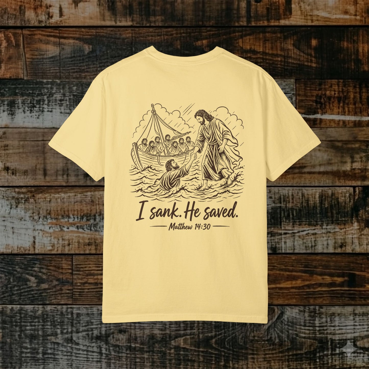 Illustrated Scripture Tee - Matthew 14:30 - He Saved