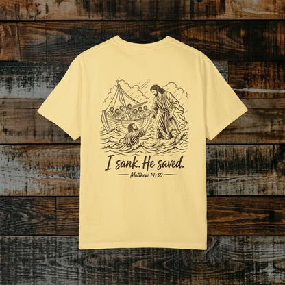 Illustrated Scripture Tee - Matthew 14:30 - He Saved