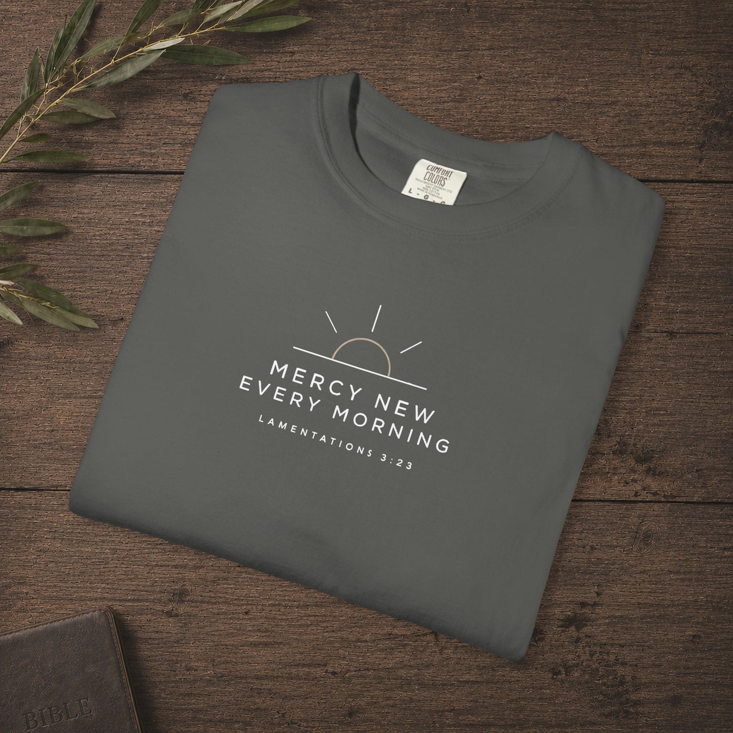Mercy New Every Morning — Lamentations 3:23 Subtle Scripture Tee | Chest Print