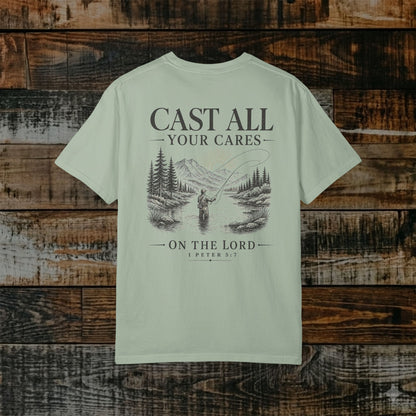 Illustrated Scripture Tee - 1 Peter 5:7 - Cast All Your Cares Upon Him
