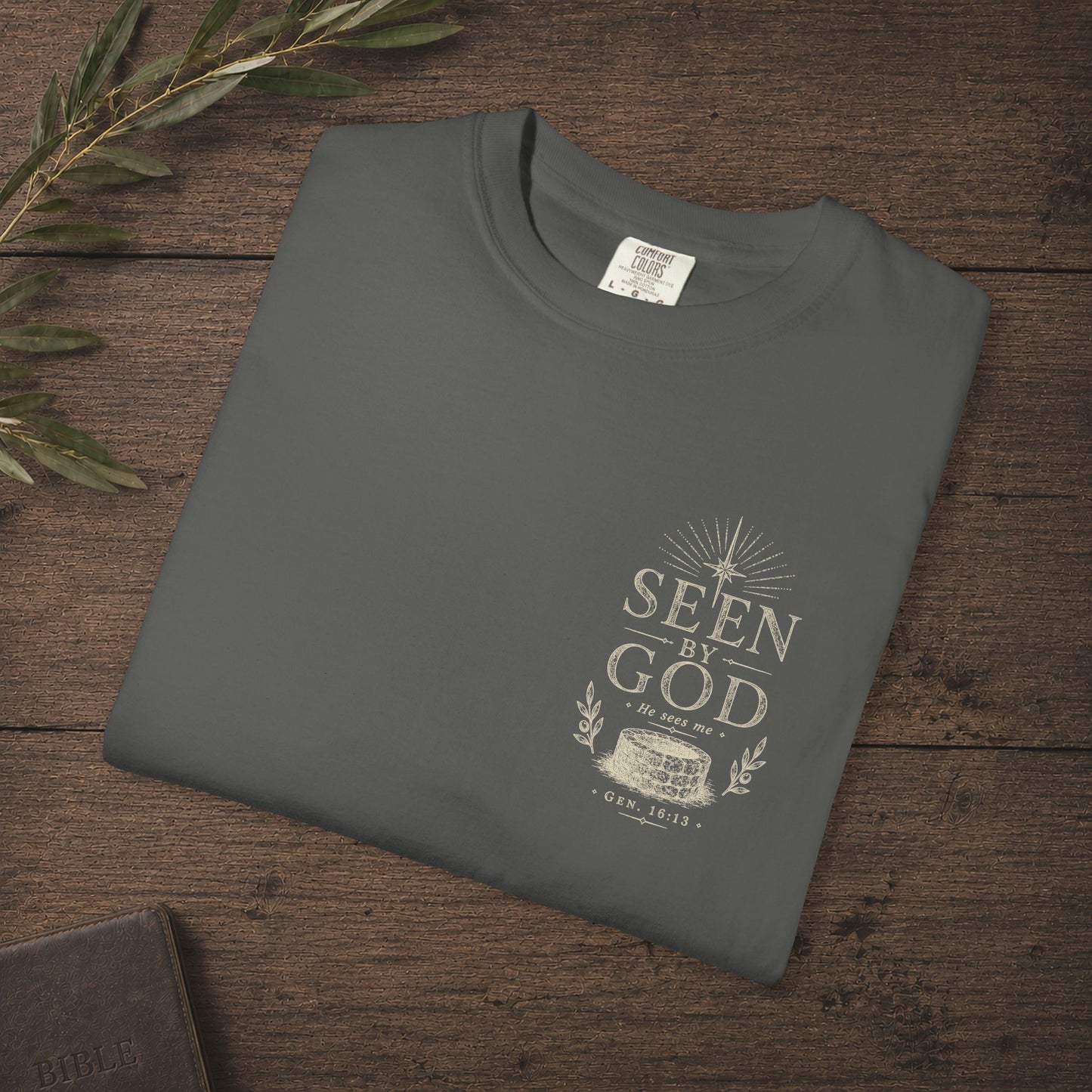 Seen by God — Genesis 16:13 Subtle Scripture Tee | Chest Print