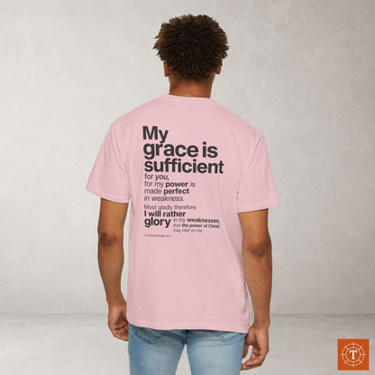 2 Corinthians 12:9 Christian Scripture Tee - Full Verse - His grace in sufficient