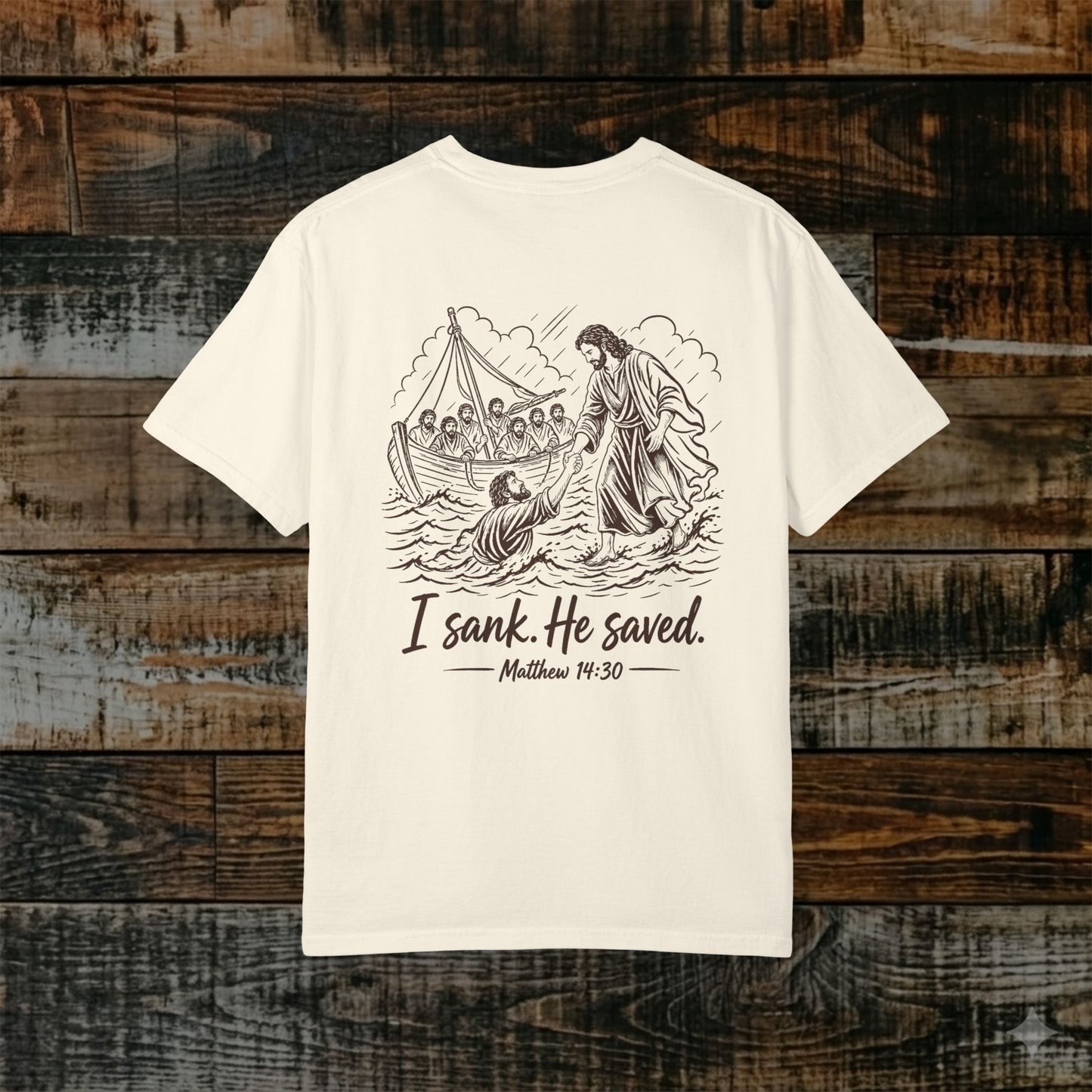 Illustrated Scripture Tee - Matthew 14:30 - He Saved