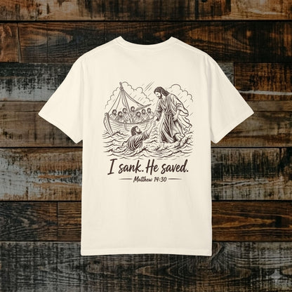 Illustrated Scripture Tee - Matthew 14:30 - He Saved