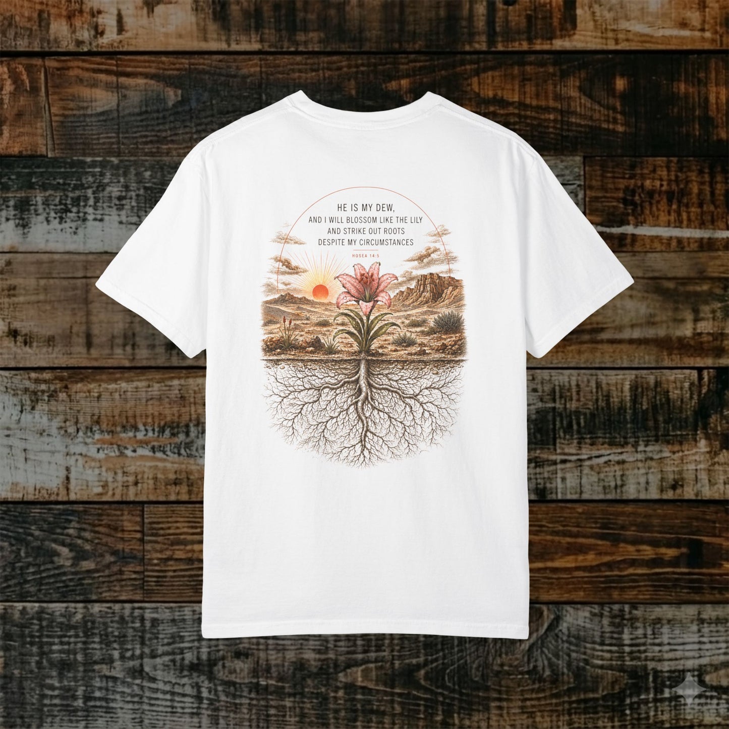 Illustrated Scripture Tee - Hosea 14:5 - Lilly - He Planted Me Here Shirt