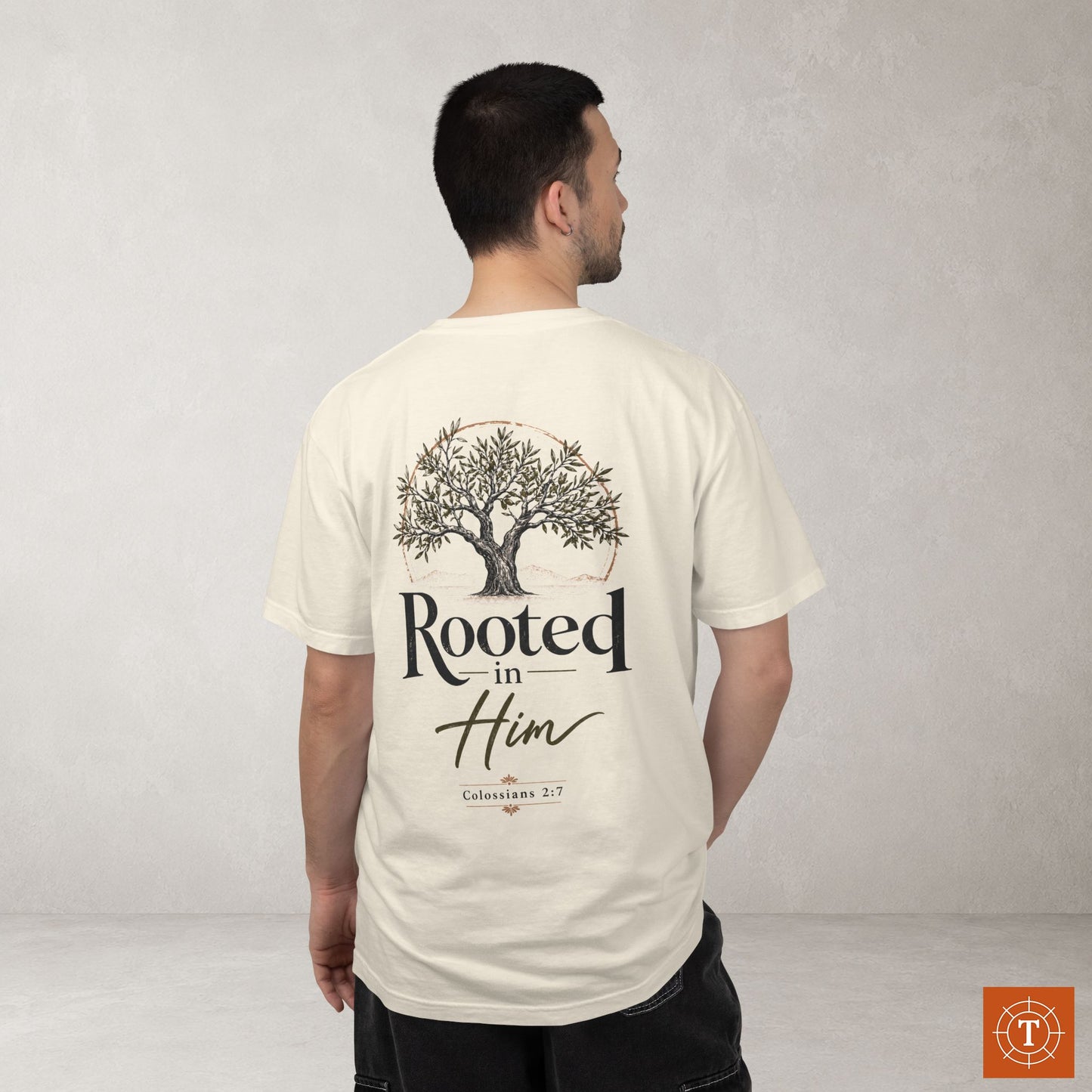 Illustrated Scripture Tee - Colossians 2:7 - Rooted in Him