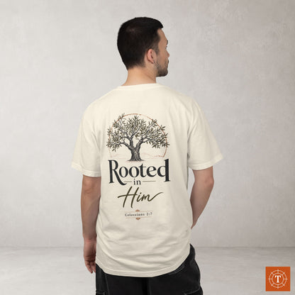 Illustrated Scripture Tee - Colossians 2:7 - Rooted in Him