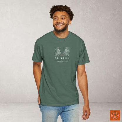 Be Still — Exodus 14:14 Subtle Scripture Tee | Chest Print
