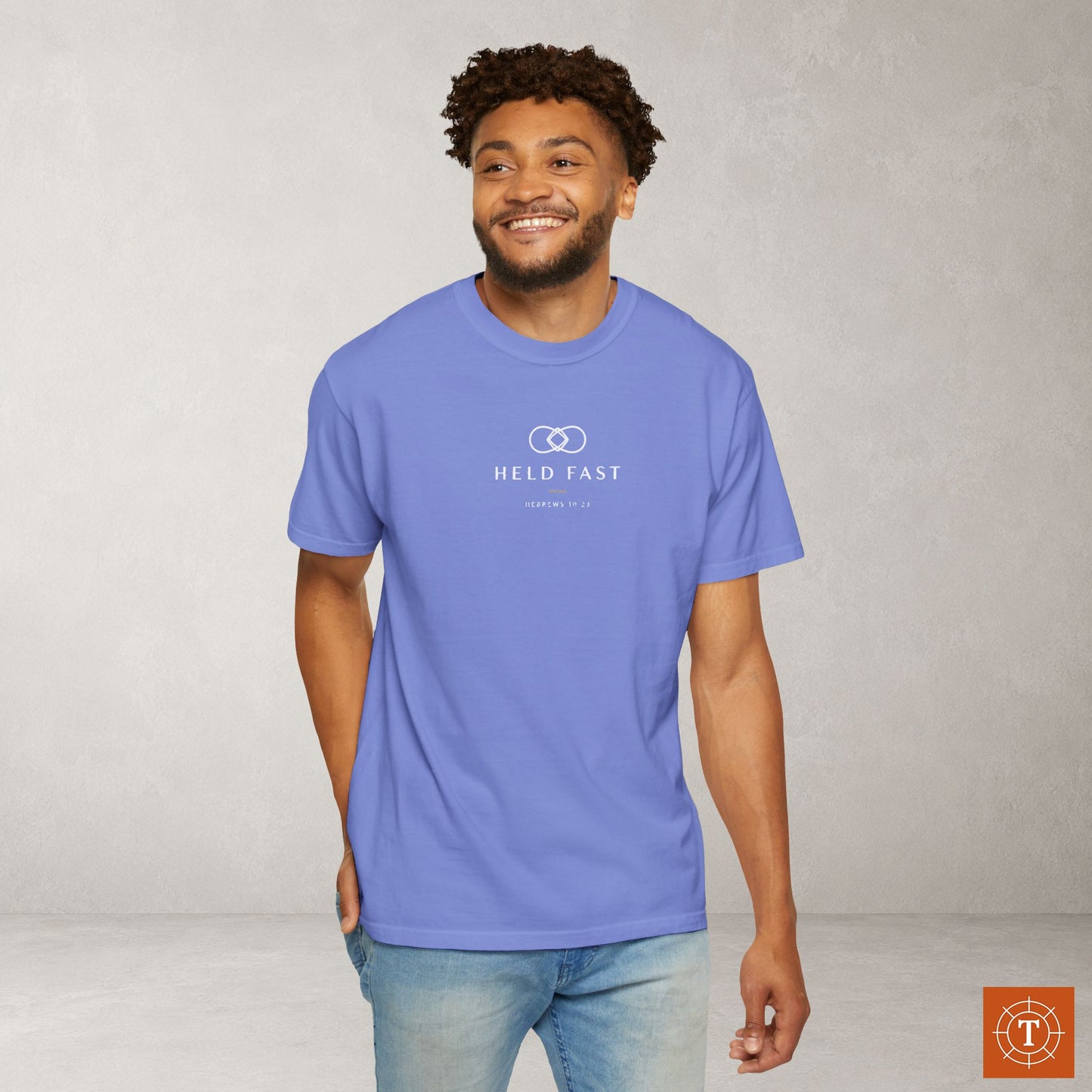 Held Fast — Hebrews 10:23 Subtle Scripture Tee | Chest Print