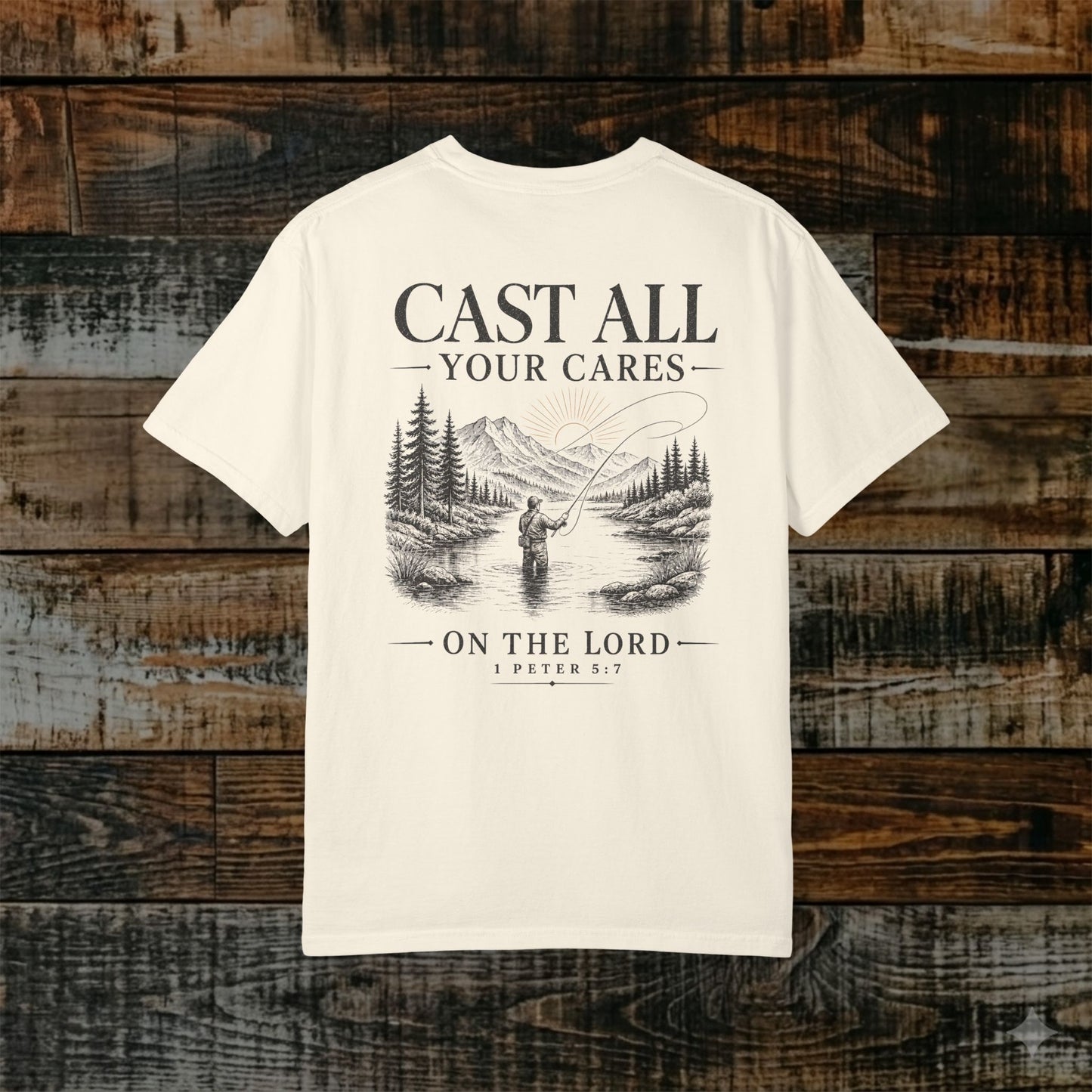 Illustrated Scripture Tee - 1 Peter 5:7 - Cast All Your Cares Upon Him