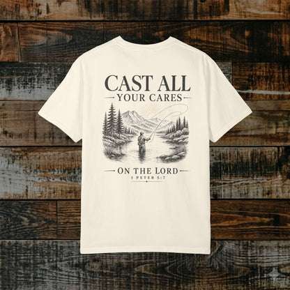 Illustrated Scripture Tee - 1 Peter 5:7 - Cast All Your Cares Upon Him