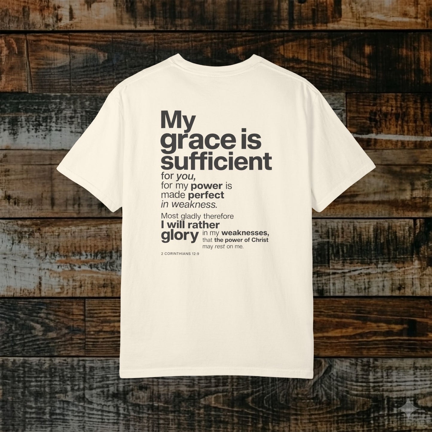 2 Corinthians 12:9 Christian Scripture Tee - Full Verse - His grace in sufficient