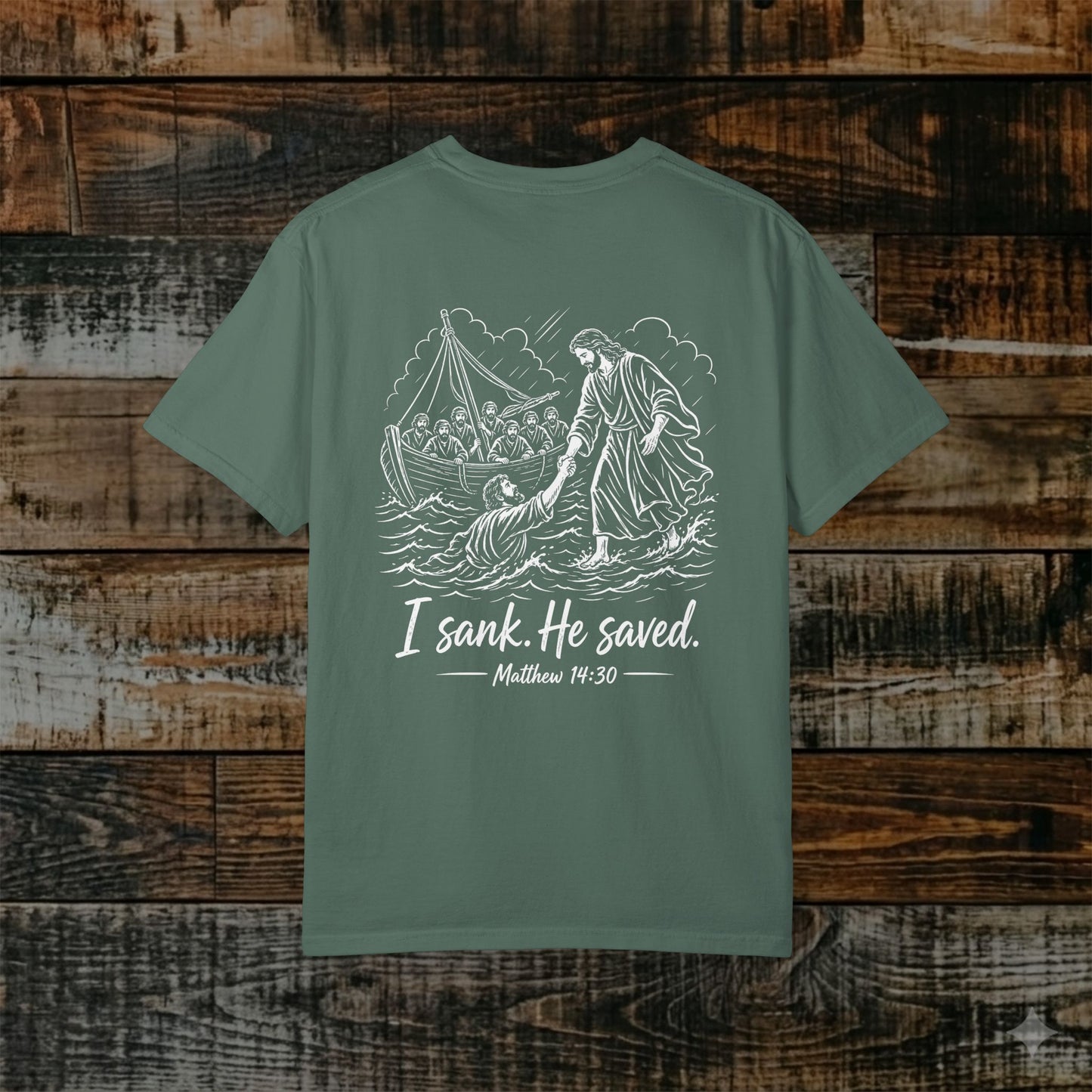 Illustrated Scripture Tee - Matthew 14:30 - He Saved