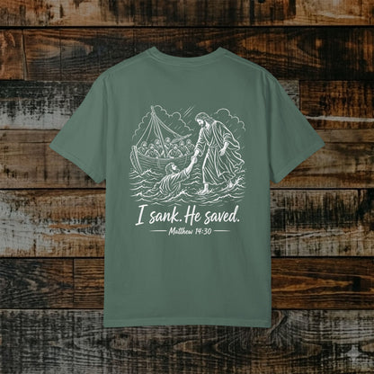 Illustrated Scripture Tee - Matthew 14:30 - He Saved