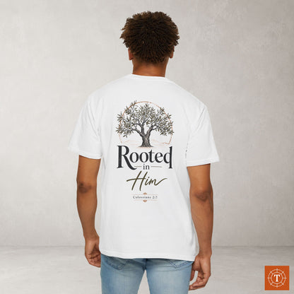 Illustrated Scripture Tee - Colossians 2:7 - Rooted in Him