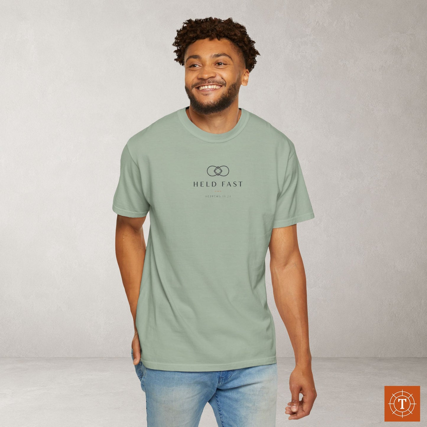 Held Fast — Hebrews 10:23 Subtle Scripture Tee | Chest Print