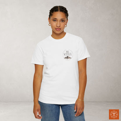 Be Still — Psalm 46:10 Subtle Scripture Tee | Chest Print
