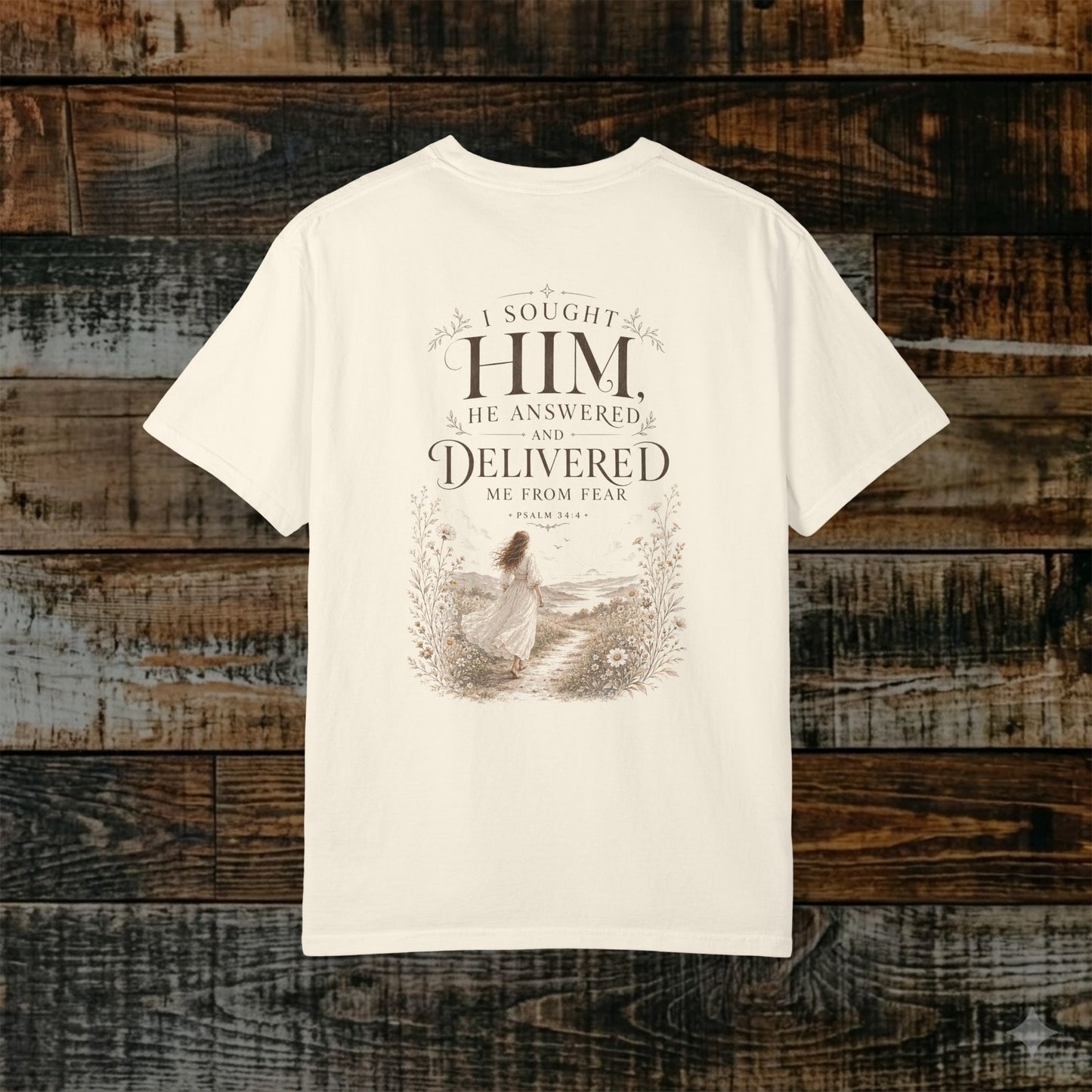 Illustrated Scripture Tee - Psalm 34:46 - I sought Him He answered (Feminine)