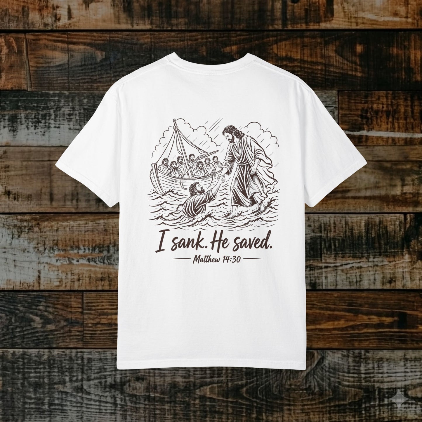 Illustrated Scripture Tee - Matthew 14:30 - He Saved