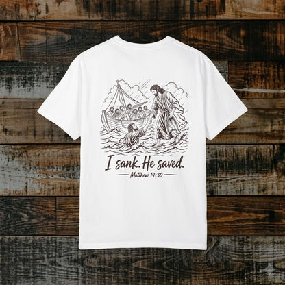 Illustrated Scripture Tee - Matthew 14:30 - He Saved
