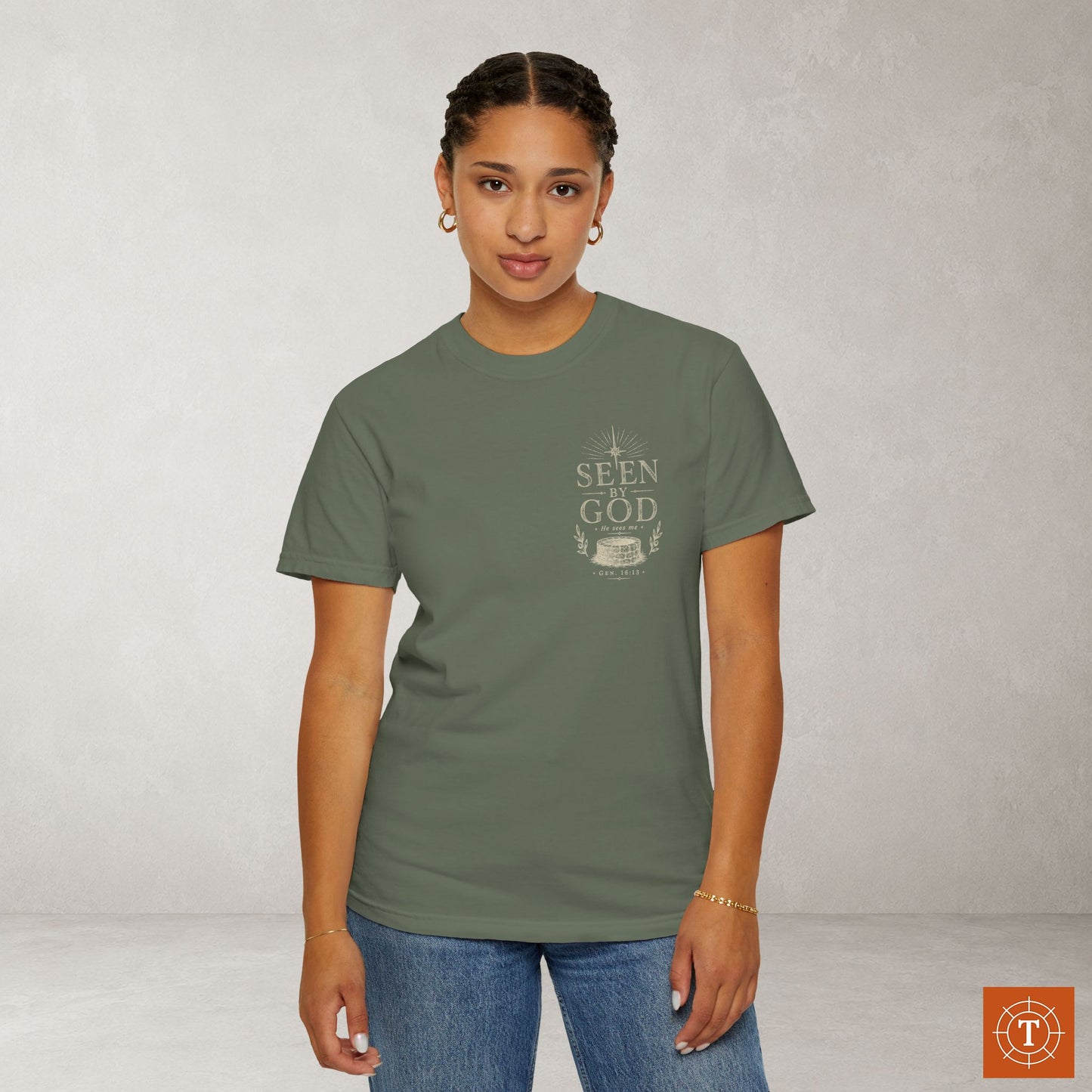 Seen by God — Genesis 16:13 Subtle Scripture Tee | Chest Print