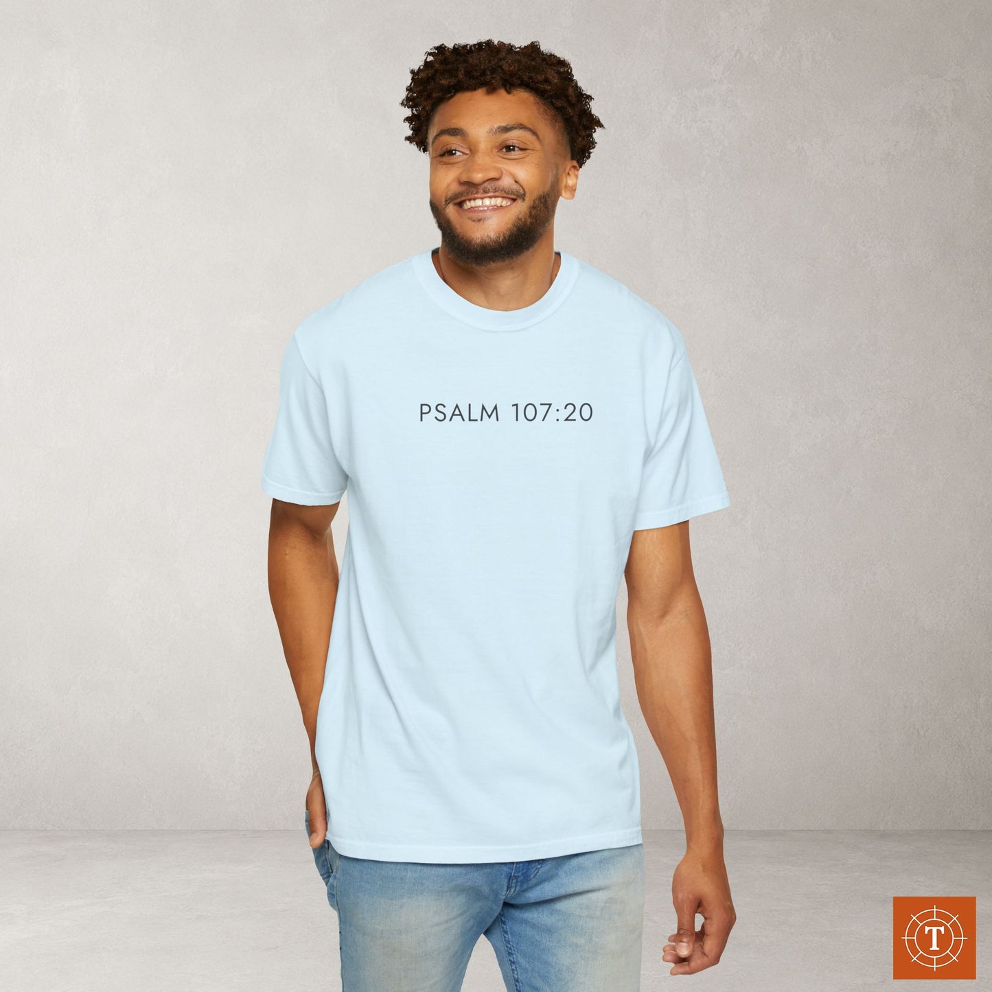 Aesthetic Christian Tee — Psalm 107:20 Modern Scripture Tee