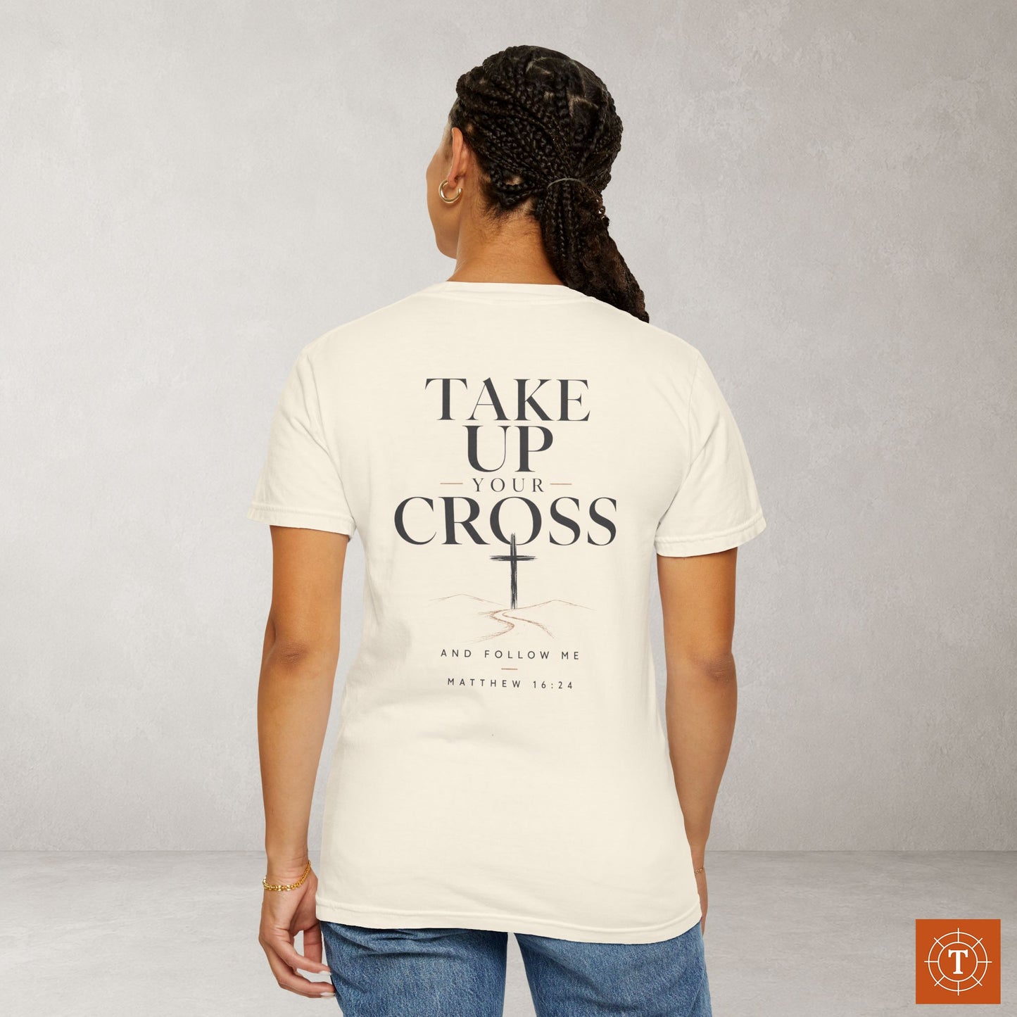 Illustrated Scripture Tee - Matthew 16:24 - Take Up Your Cross
