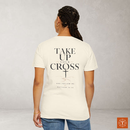 Illustrated Scripture Tee - Matthew 16:24 - Take Up Your Cross