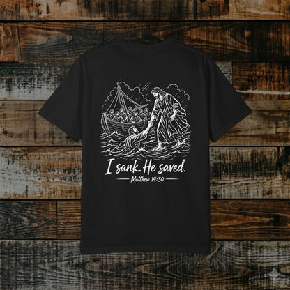 Illustrated Scripture Tee - Matthew 14:30 - He Saved