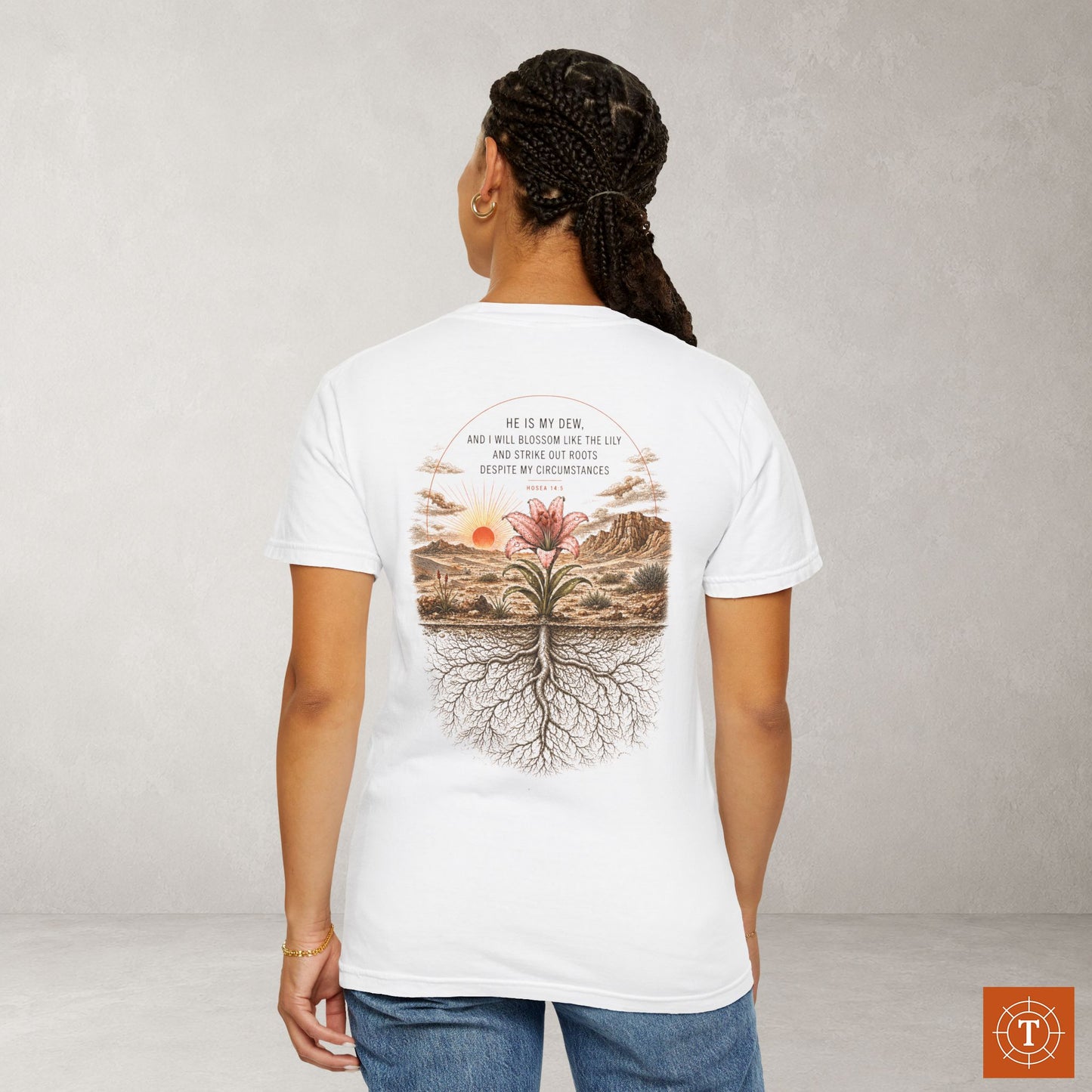 Illustrated Scripture Tee - Hosea 14:5 - Lilly - He Planted Me Here Shirt