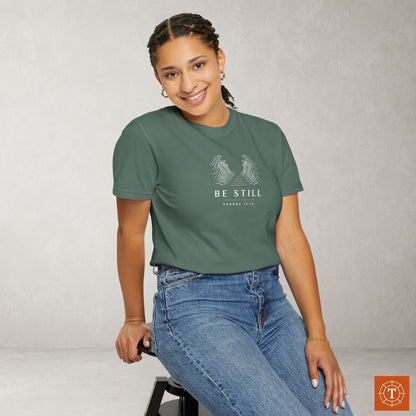 Be Still — Exodus 14:14 Subtle Scripture Tee | Chest Print