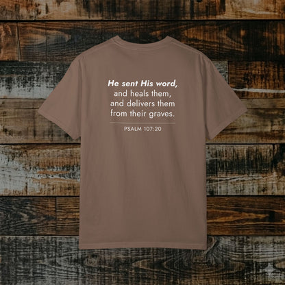 Psalm 107:20 Christian Hebrew-Roots Scripture Tee — Full Verse Collection