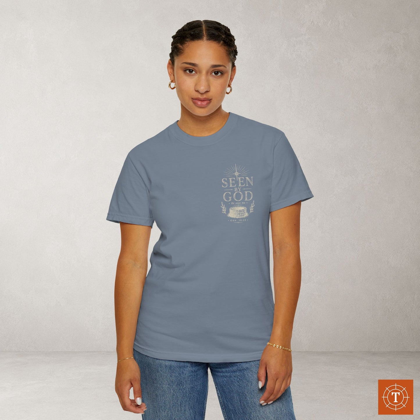 Seen by God — Genesis 16:13 Subtle Scripture Tee | Chest Print