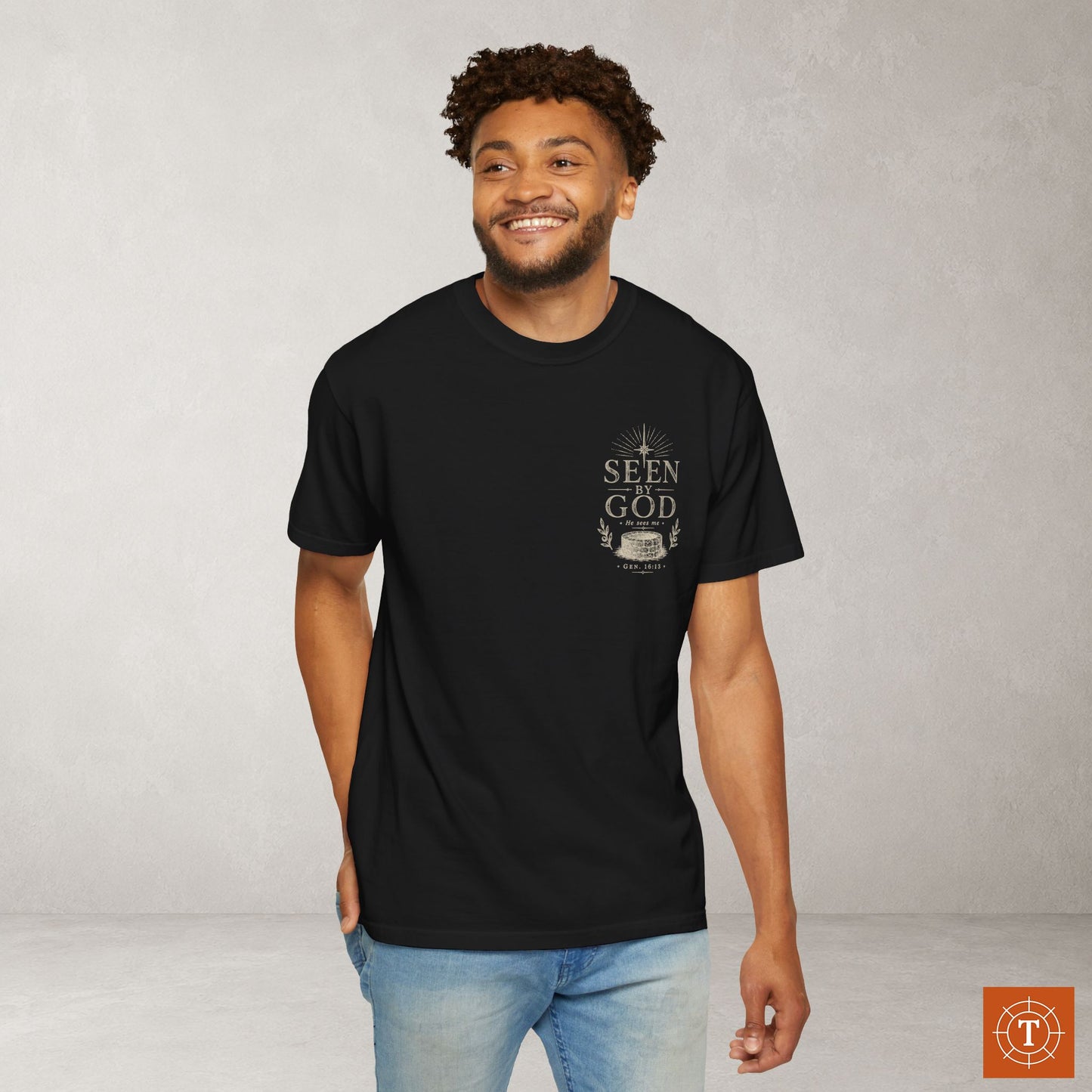 Seen by God — Genesis 16:13 Subtle Scripture Tee | Chest Print