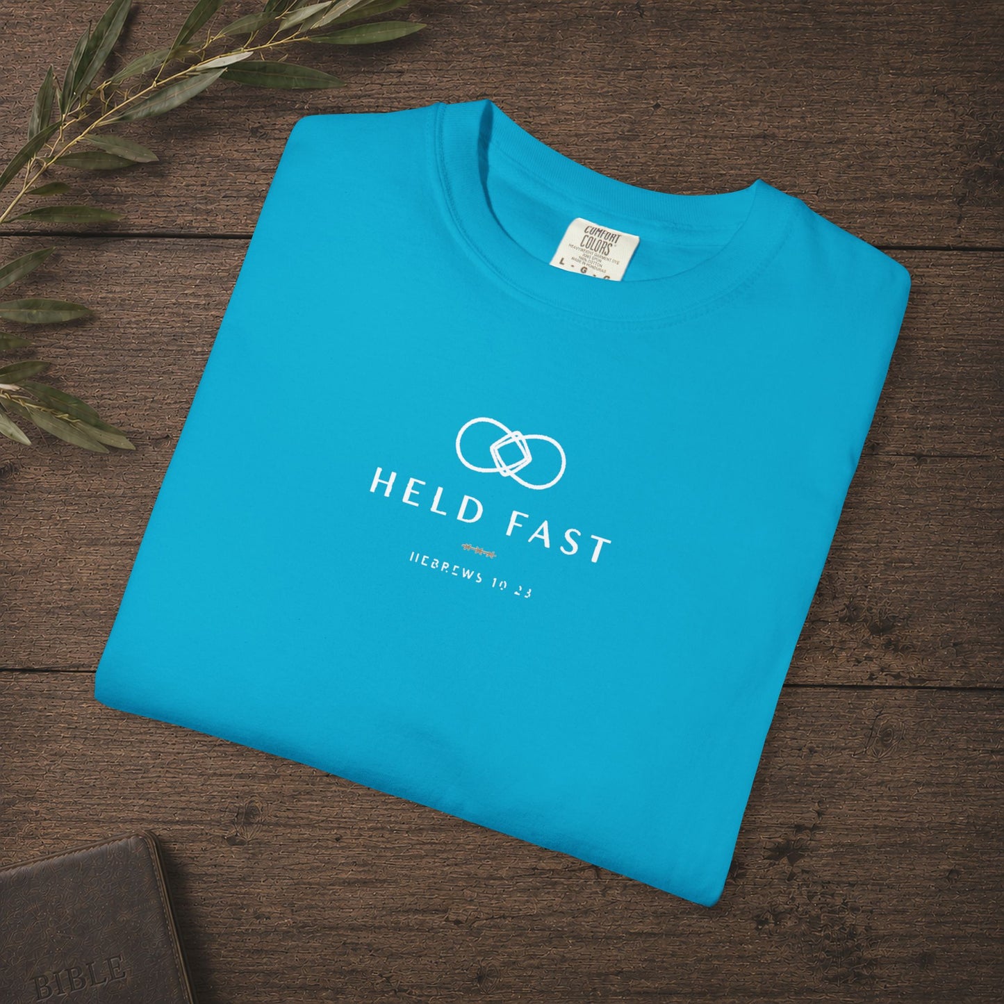 Held Fast — Hebrews 10:23 Subtle Scripture Tee | Chest Print