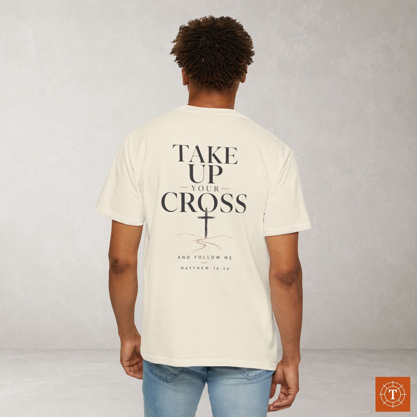 Illustrated Scripture Tee - Matthew 16:24 - Take Up Your Cross