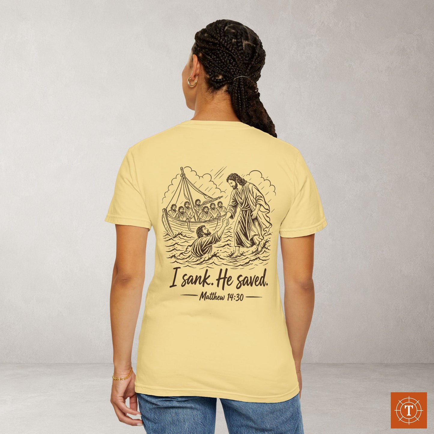 Illustrated Scripture Tee - Matthew 14:30 - He Saved