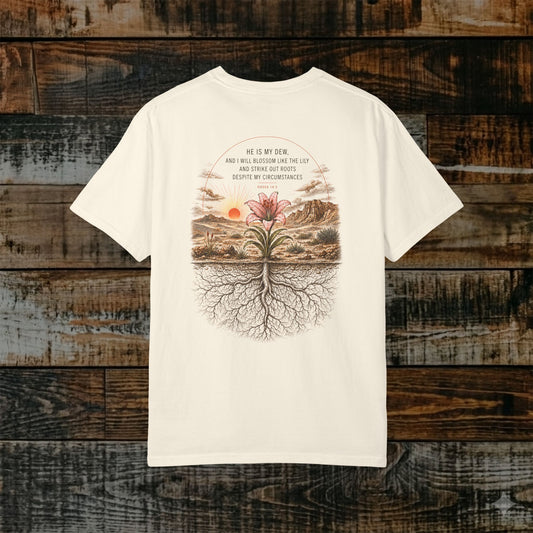 Illustrated Scripture Tee - Hosea 14:5 - Lily - He Planted Me Here Shirt