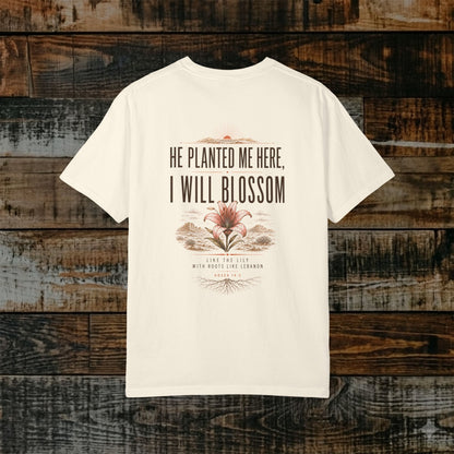 Illustrated Scripture Tee - Hosea 14:5 - Lilly - He Planted Me Here Shirt